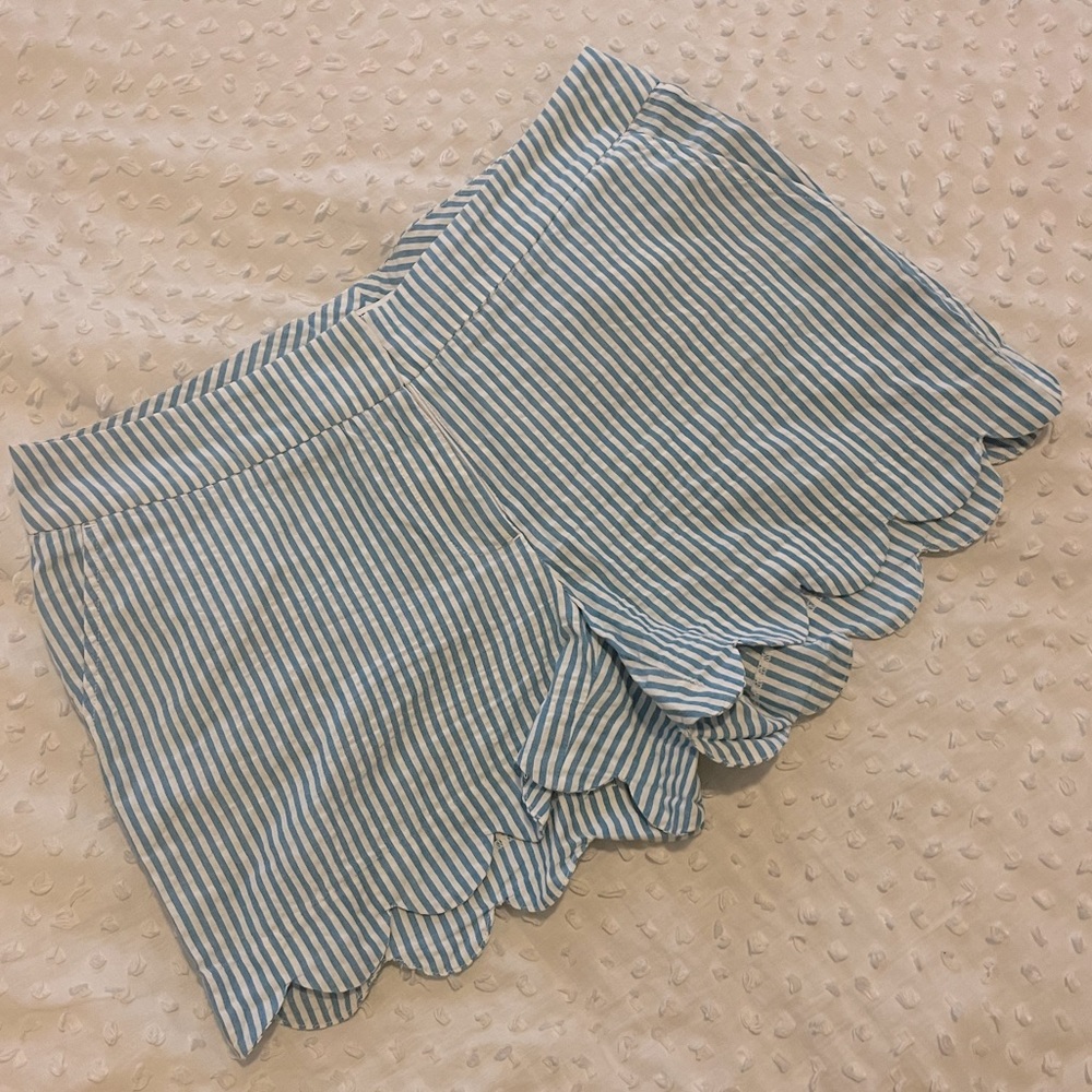 Blue Seersucker Scalloped Shorts